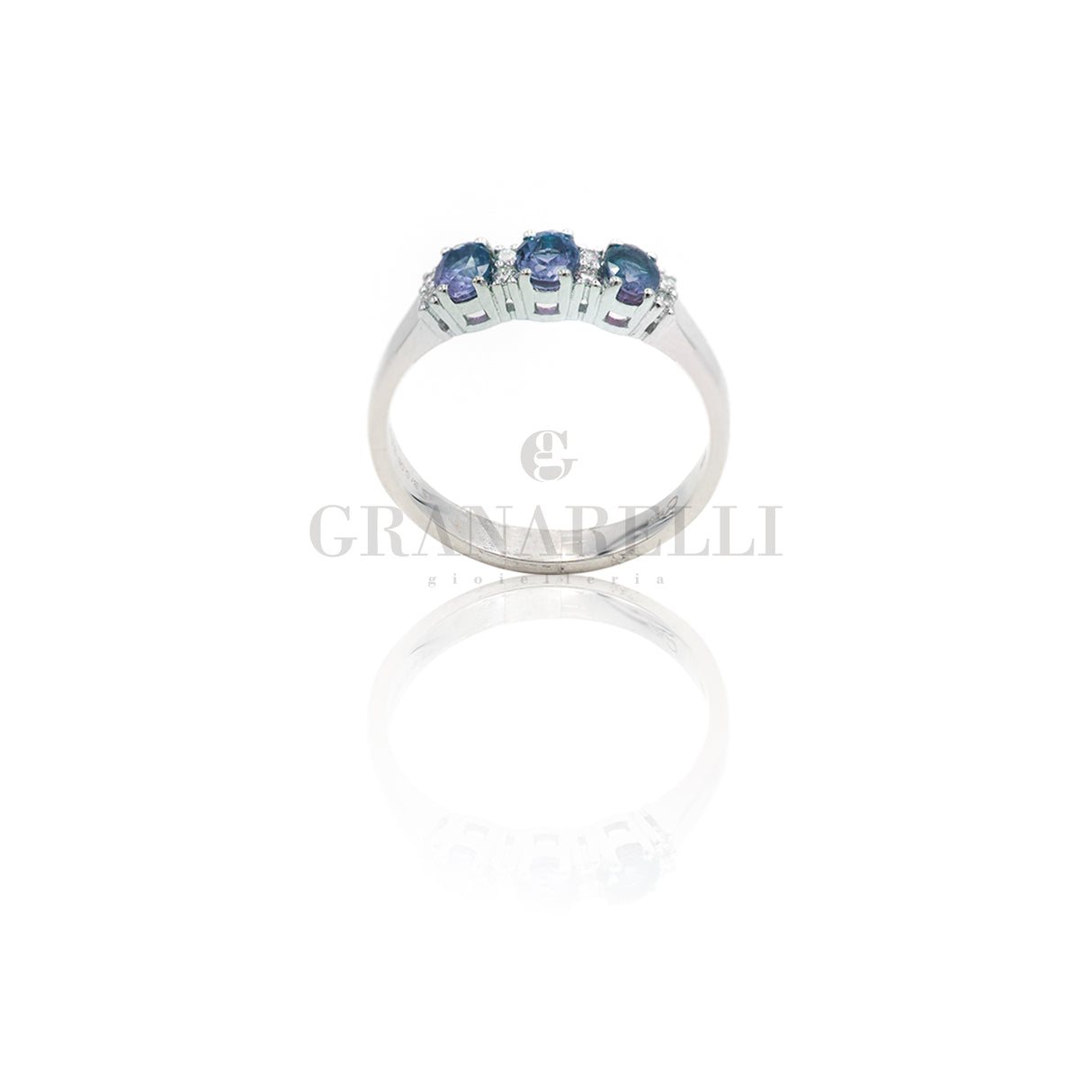 Anello 3 Zaffiri e Diamanti Bianchi