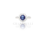 Anello in Oro Bianco con Zaffiro 1.38kt e Diamanti