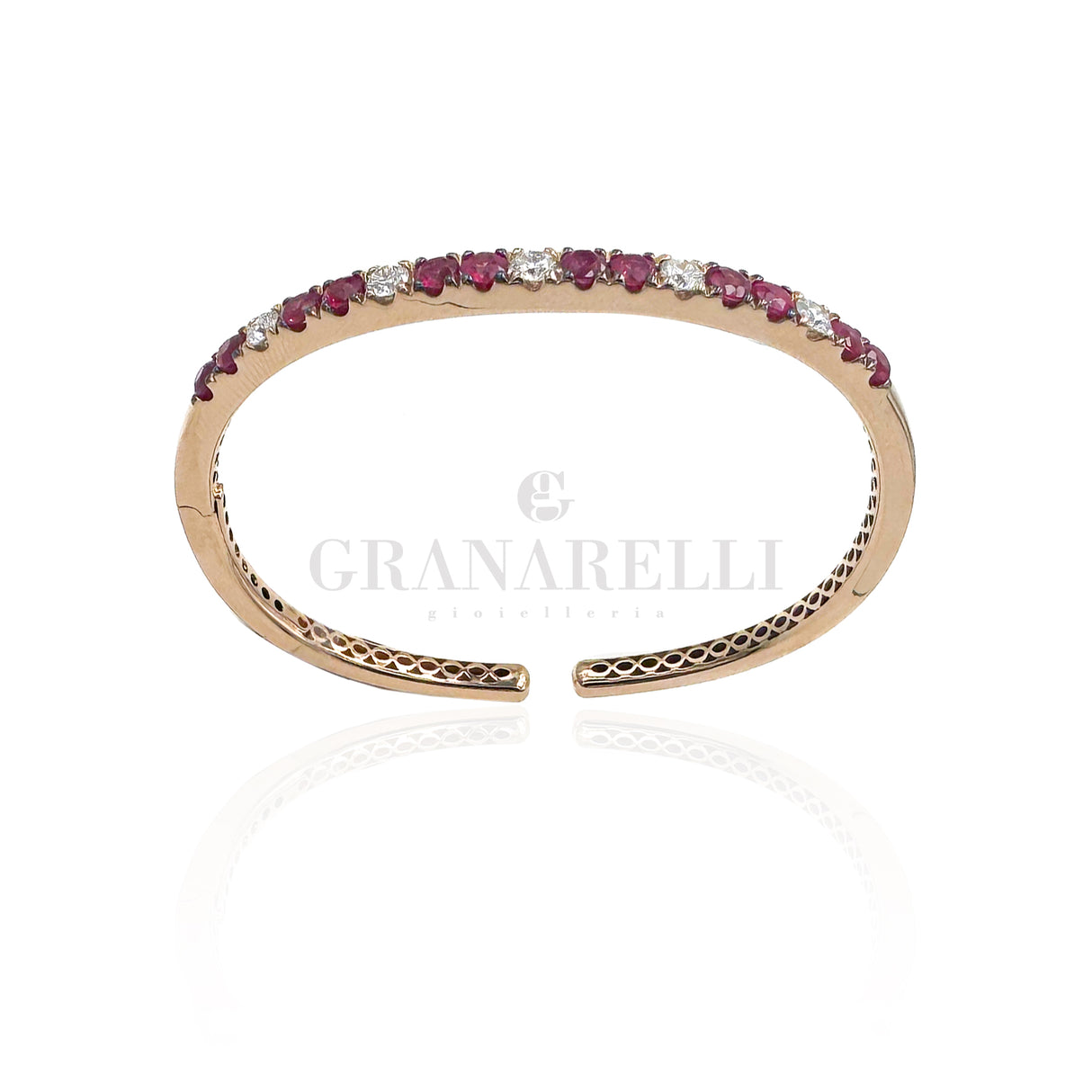 Bracciale Rigido oro Rosa, Rubini e Diamanti bianchi
