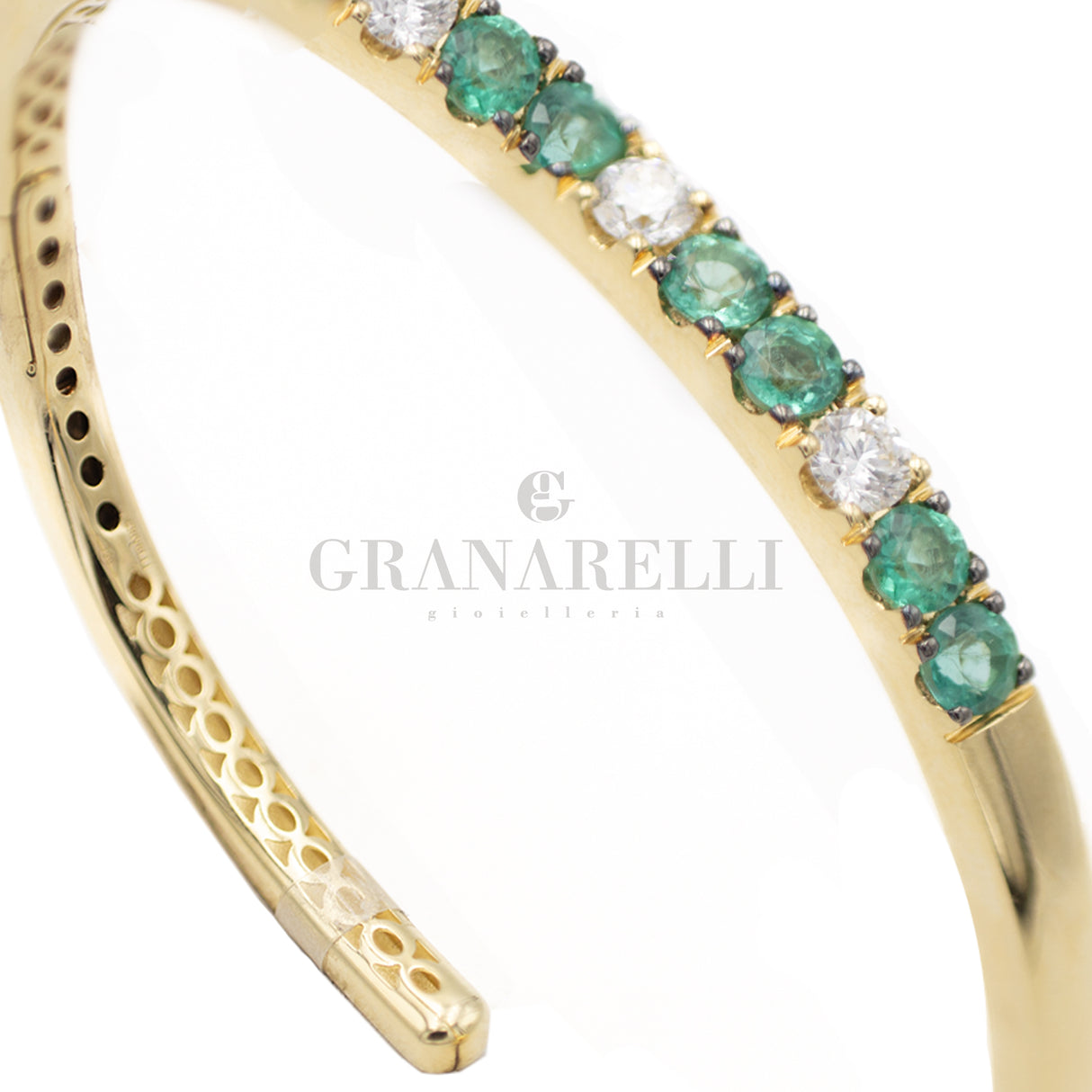 Bracciale rigido Diamanti Bianchi e Smeraldi Oro Giallo