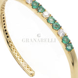 Bracciale rigido Diamanti Bianchi e Smeraldi Oro Giallo