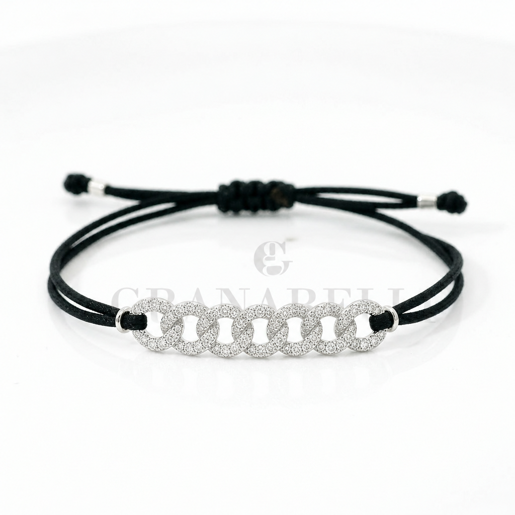 Bracciale Groumette cordino in Oro Bianco e Diamanti 0.61ct