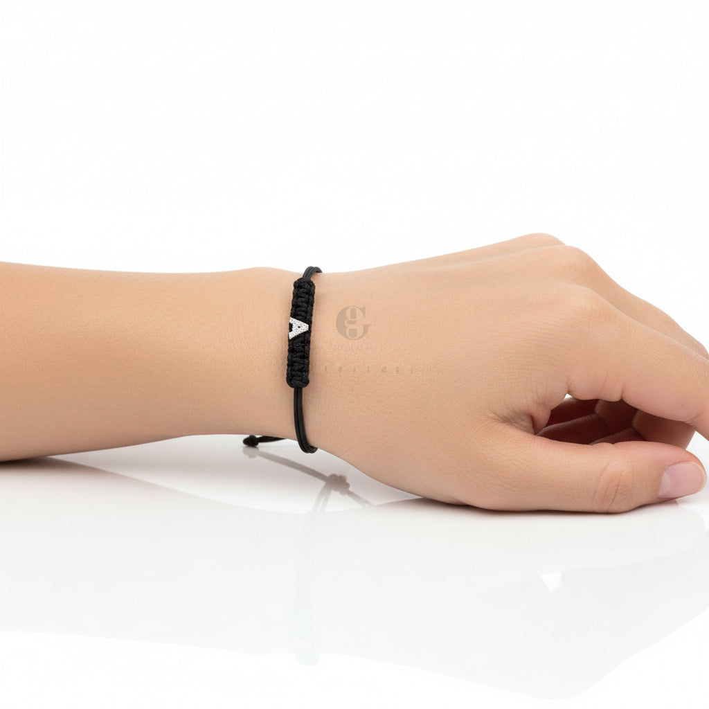 Bracciale Cordino Iniziale Oro bianco e Diamanti