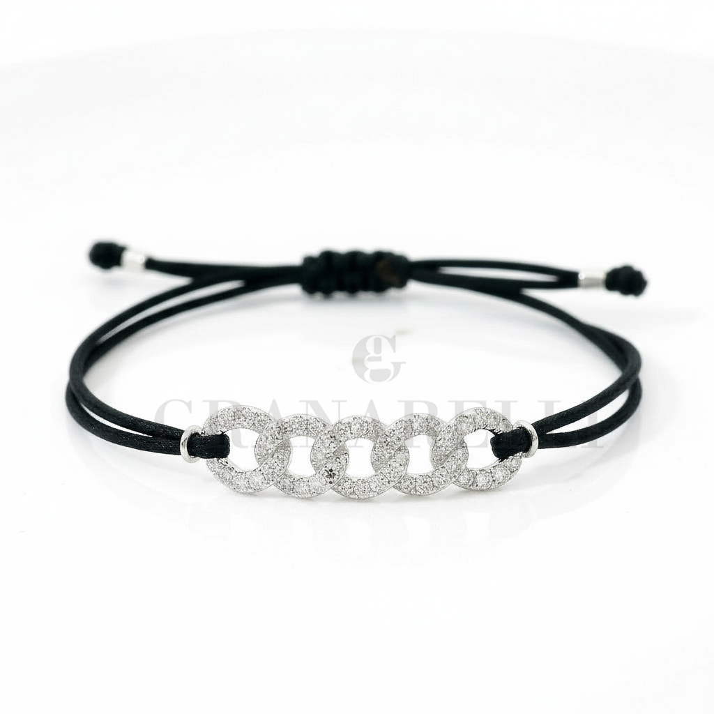 Bracciale Groumette cordino in Oro Bianco e Diamanti 0.39ct