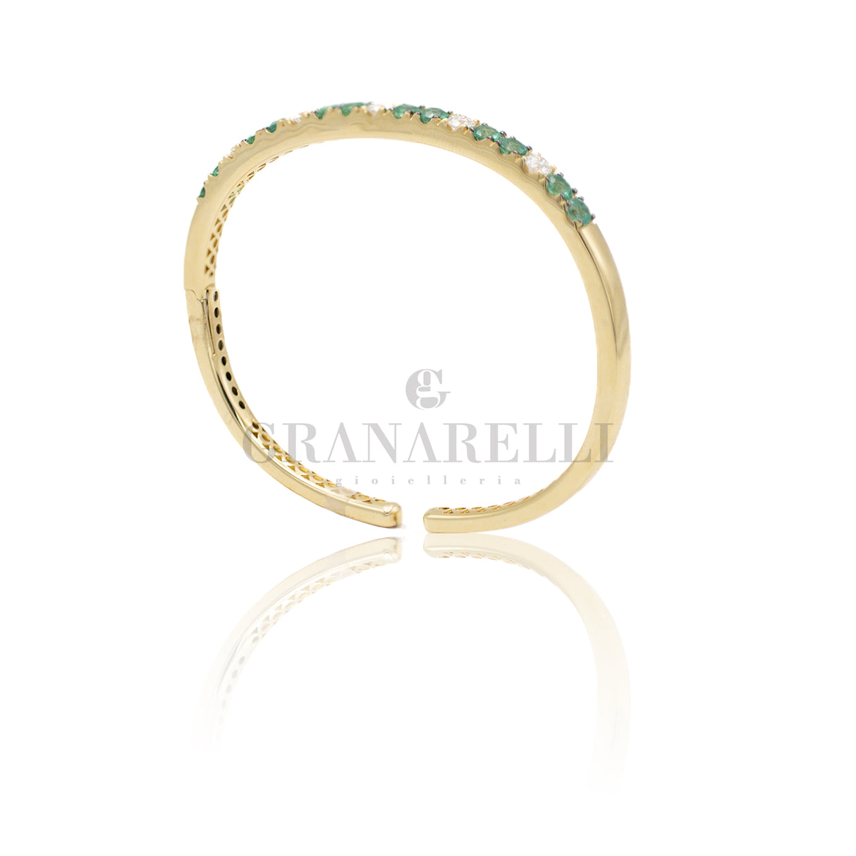 Bracciale rigido Diamanti Bianchi e Smeraldi Oro Giallo