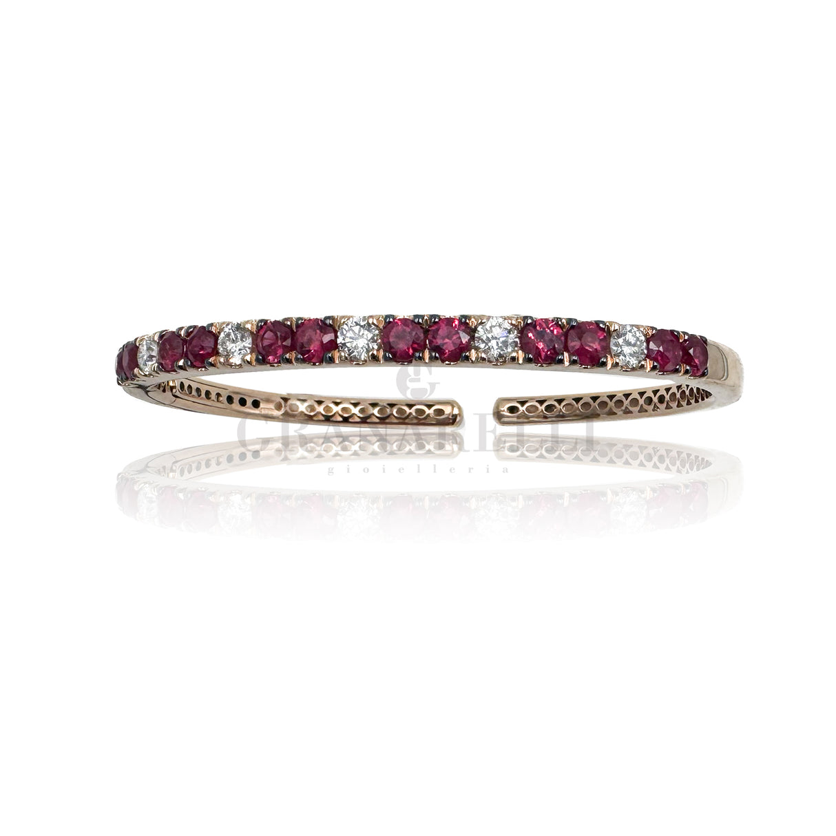 Bracciale Rigido oro Rosa, Rubini e Diamanti bianchi