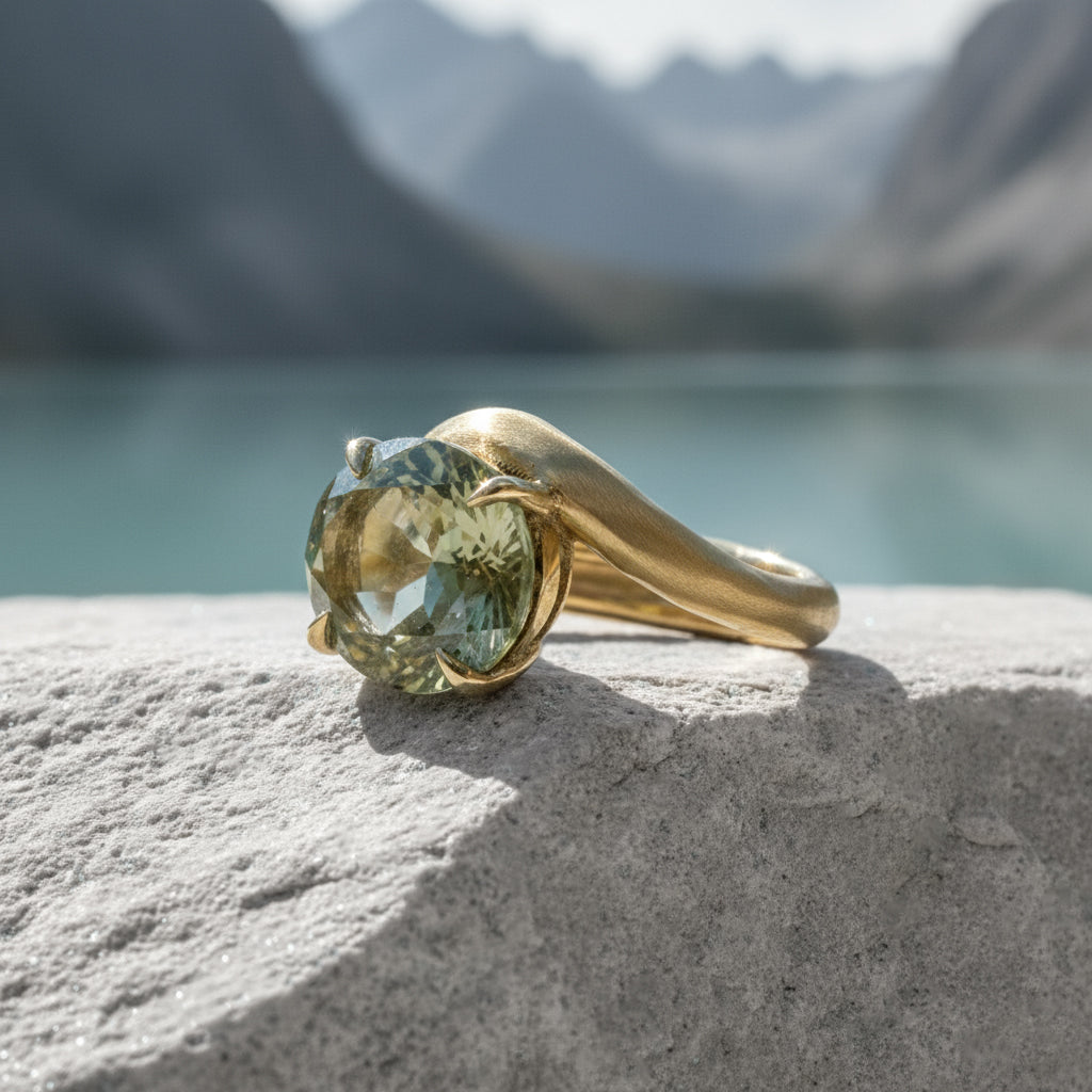 Anello Brenta Ametista verde in Oro Giallo 9kt