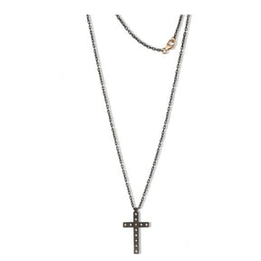 Collana Croce Titanio 12 Diamanti Bianchi-Girocolli-MANO-Gioielleria Granarelli