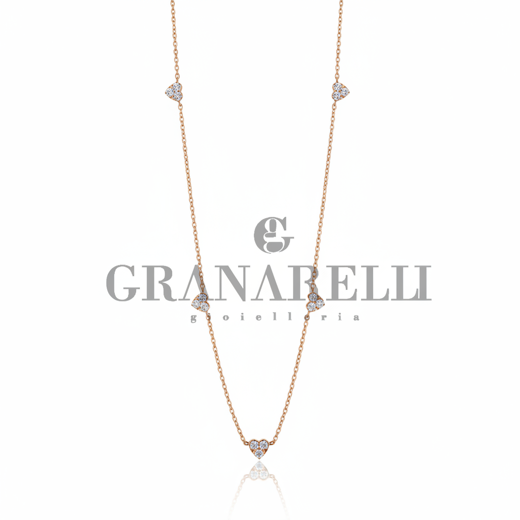 Collana Lunga Cuori Diamanti Oro Rosa Granarelli