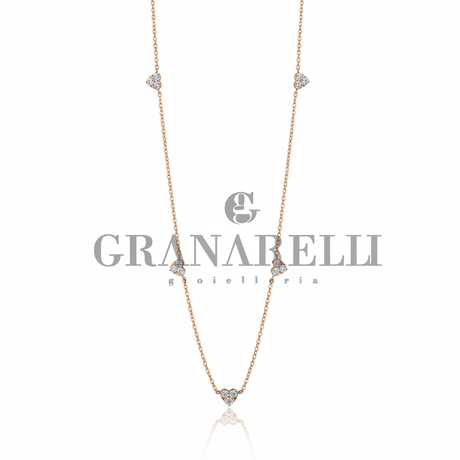 Collana Lunga Cuori Diamanti Oro Rosa Granarelli