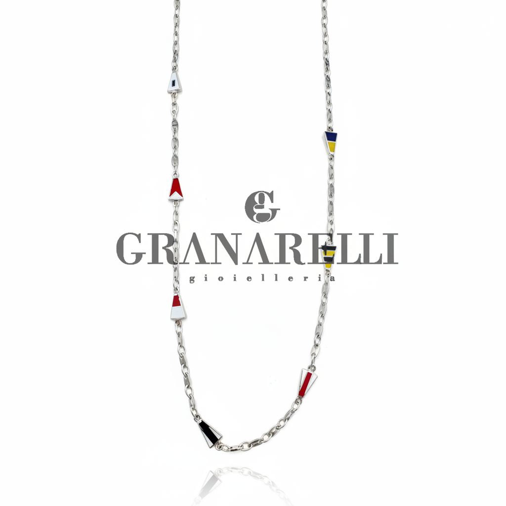 Collana Lunga Smalti Colorati Oro Bianco Granarelli