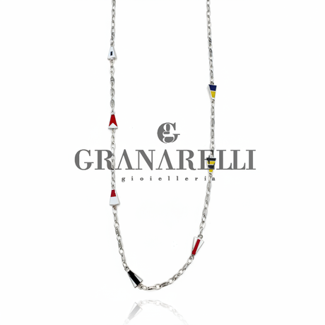 Collana Lunga Smalti Colorati Oro Bianco Granarelli