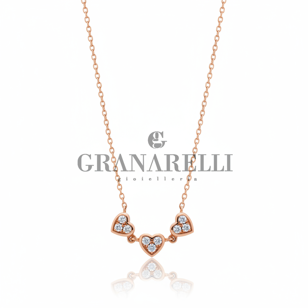 Collana Tre Cuori Diamanti Oro Rosa Granarelli - Corretta