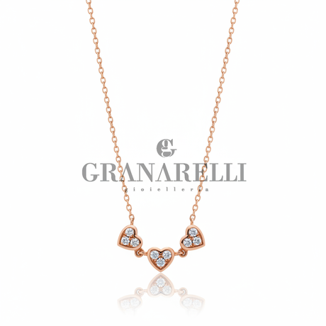 Collana Tre Cuori Diamanti Oro Rosa Granarelli - Corretta