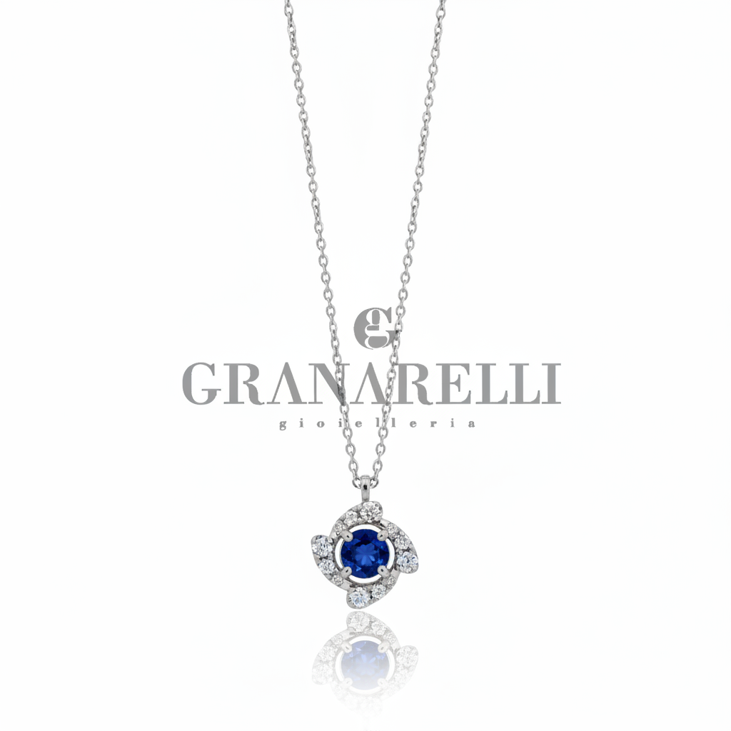 Collana Zaffiro Blu Diamanti Oro Bianco Granarelli