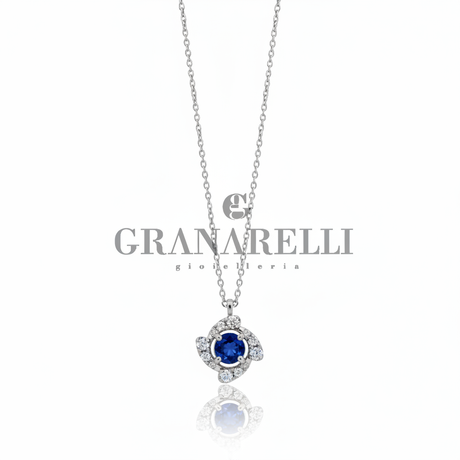 Collana Zaffiro Blu Diamanti Oro Bianco Granarelli