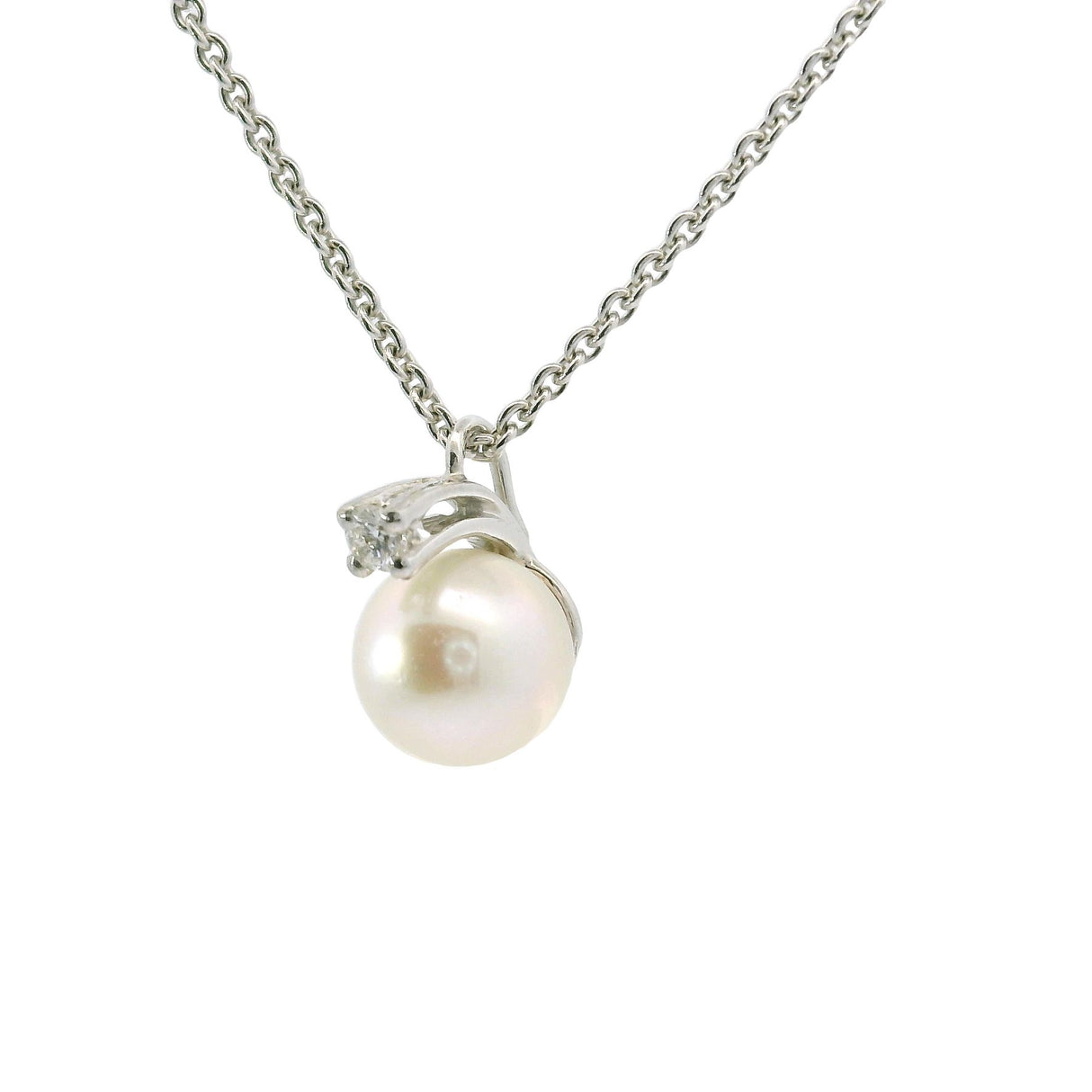 Girocollo con Perla  Ø 7/7.5 e diamante in Oro Bianco