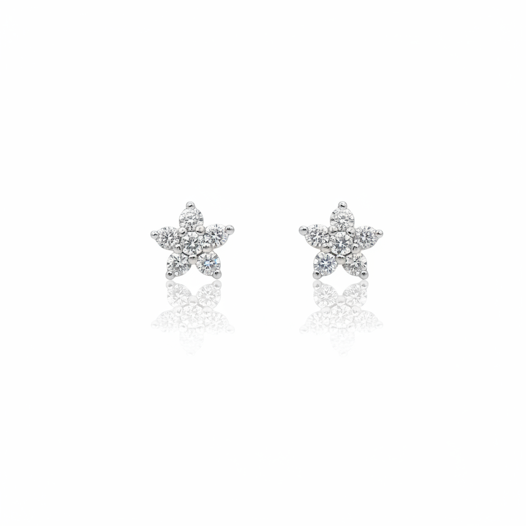 Earrings flower diamond white gold clean no label
