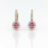 Earrings rose gold pink sapphire halo front centered