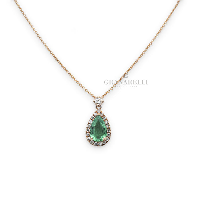 Girocollo Smeraldo a goccia 1.00kt e Diamanti in Oro Rosa-Girocolli-GRANARELLI-Gioielleria Granarelli