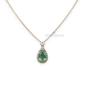 Girocollo Smeraldo a goccia 0.77kt e Diamanti in Oro Rosa-Girocolli-GRANARELLI-Gioielleria Granarelli