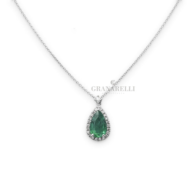 Girocollo Smeraldo a goccia 1.13kt e Diamanti in Oro Bianco-Girocolli-GRANARELLI-Gioielleria Granarelli