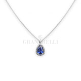 Collana in Oro Bianco Diamanti con Zaffiro taglio "Goccia" ct 1.11