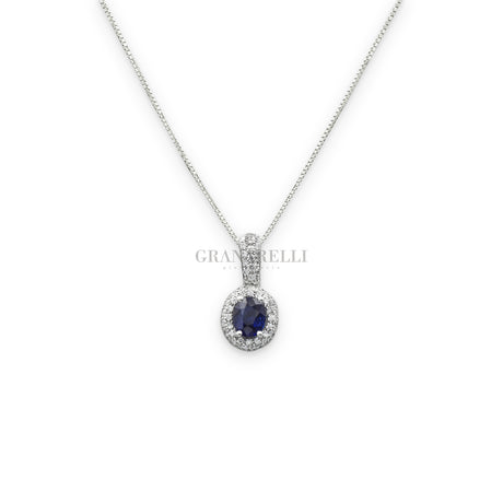 Girocollo con Zaffiro 0.62kt e Diamanti in Oro Bianco-Girocolli-GRANARELLI-Gioielleria Granarelli