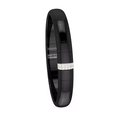 Bracciale Pura Grande Ceramica Nera Lucida 2 Barrette Diamanti Bianchi Oro Bianco