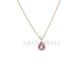 Girocollo Zaffiro Rosa E diamanti In Oro Giallo-Girocolli-GioGio-Gioielleria Granarelli