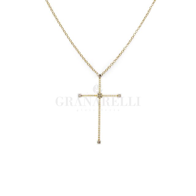 Girocollo Croce in Oro Giallo con Diamanti-Girocolli-gr-Gioielleria Granarelli