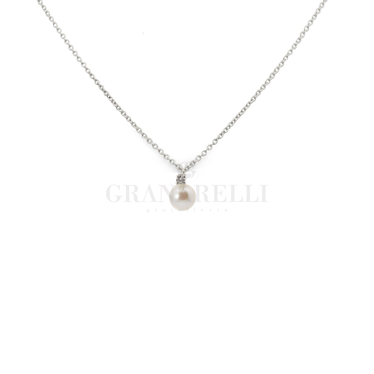 Girocollo con Perla  Ø 7/7.5 e diamante in Oro Bianco