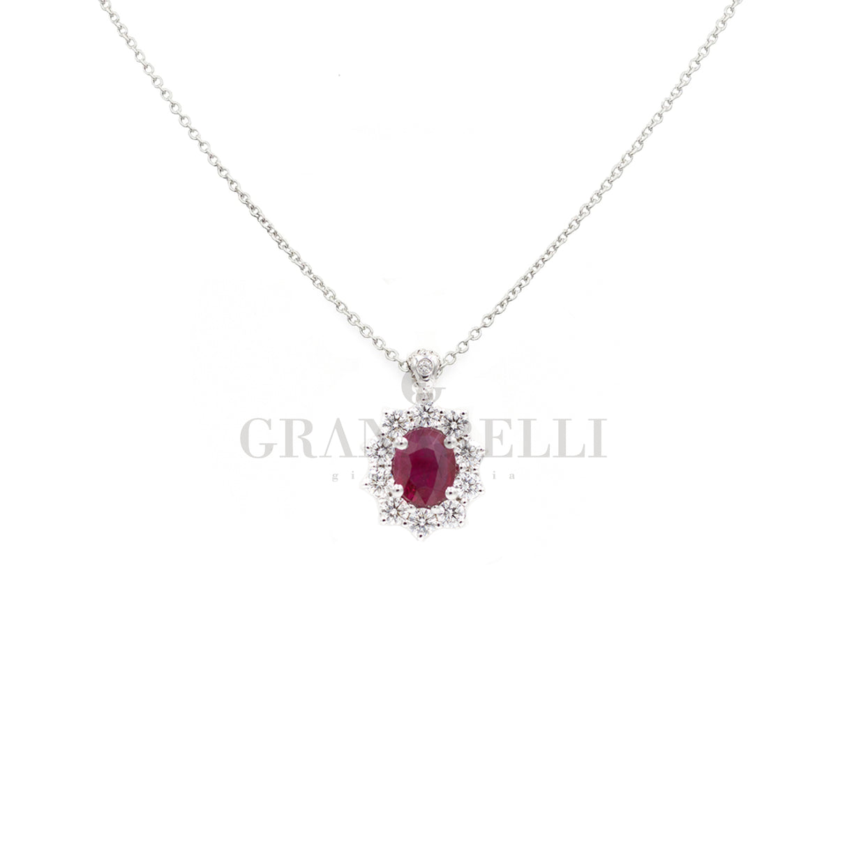 Girocollo Rubino e Diamanti in Oro Bianco