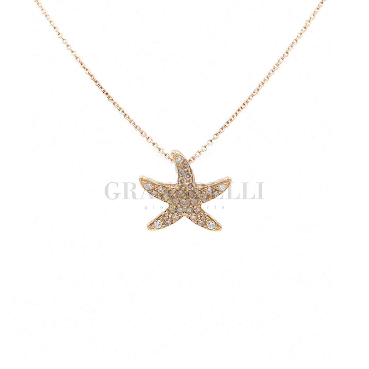 Girocollo stella marina pavè di Diamanti brown in oro Rosa