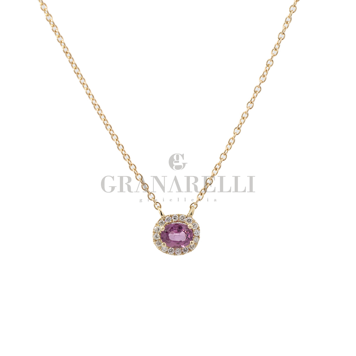 Girocollo Zaffiro Rosa 0.53kt E diamanti In Oro Giallo