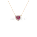Girocollo Zaffiro Rosa taglio Cuore 1,51kt con diamanti in Oro Rosa