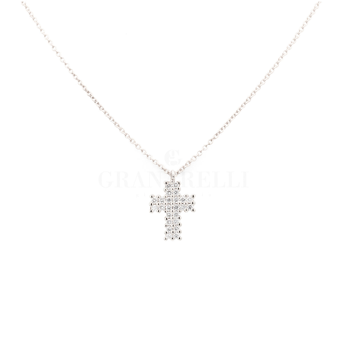 Girocollo Croce Pavè di Diamanti Oro Bianco