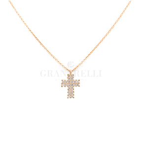 Girocollo Croce Pavè di Diamanti Oro Rosa-Girocolli-CRIVELLI-Gioielleria Granarelli