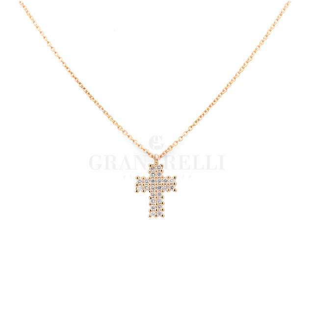 Girocollo Croce Pavè di Diamanti Oro Rosa-Girocolli-CRIVELLI-Gioielleria Granarelli