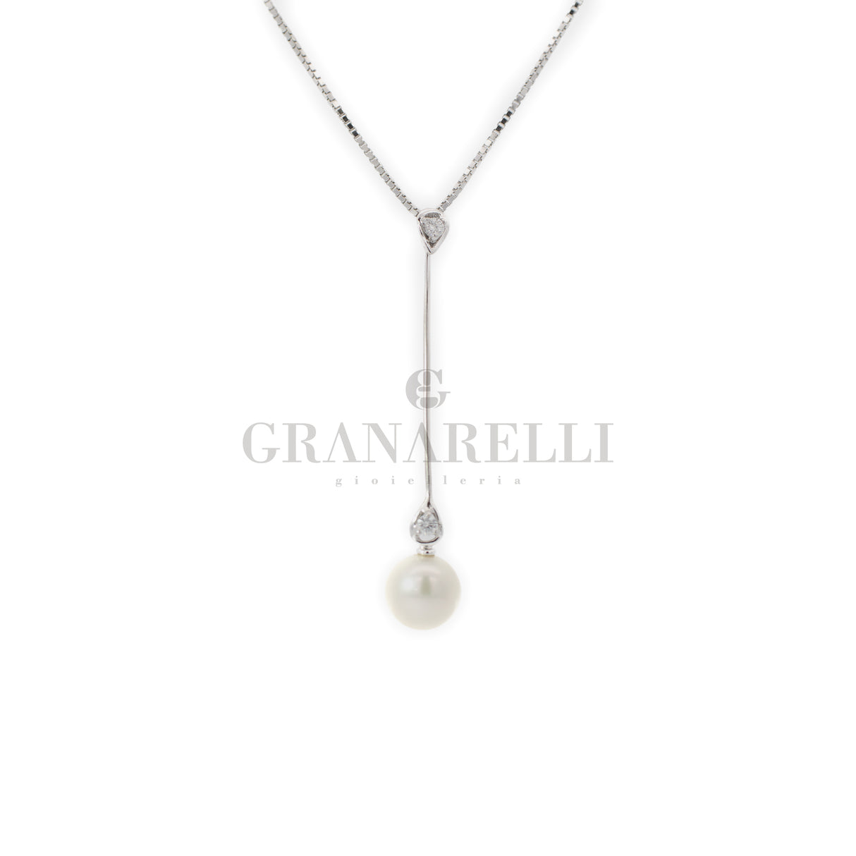 Girocollo con Perla  Ø 6 e diamanti in Oro Bianco