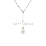 Girocollo con Perla  Ø 6 e diamanti in Oro Bianco