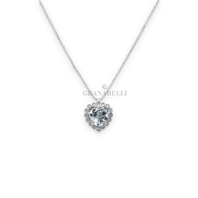 Girocollo Acquamarina cuore 0.70kt con DiamantI in Oro Bianco-Girocolli-GRANARELLI-Gioielleria Granarelli