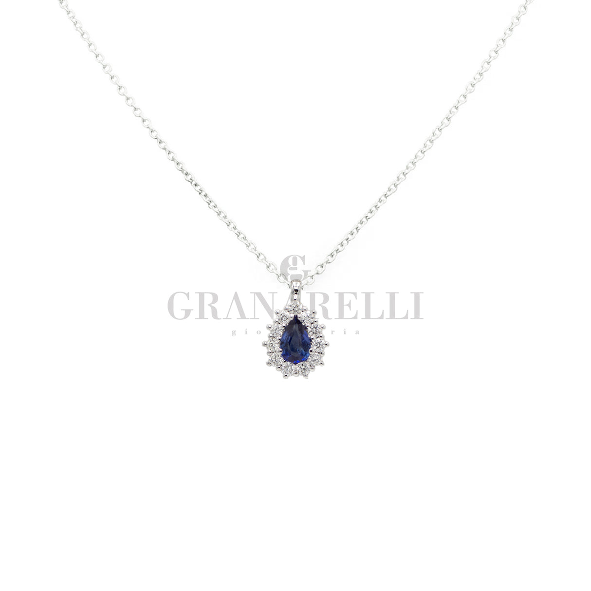 Girocollo Goccia Zaffiro 0.55kt con Diamanti  in oro bianco