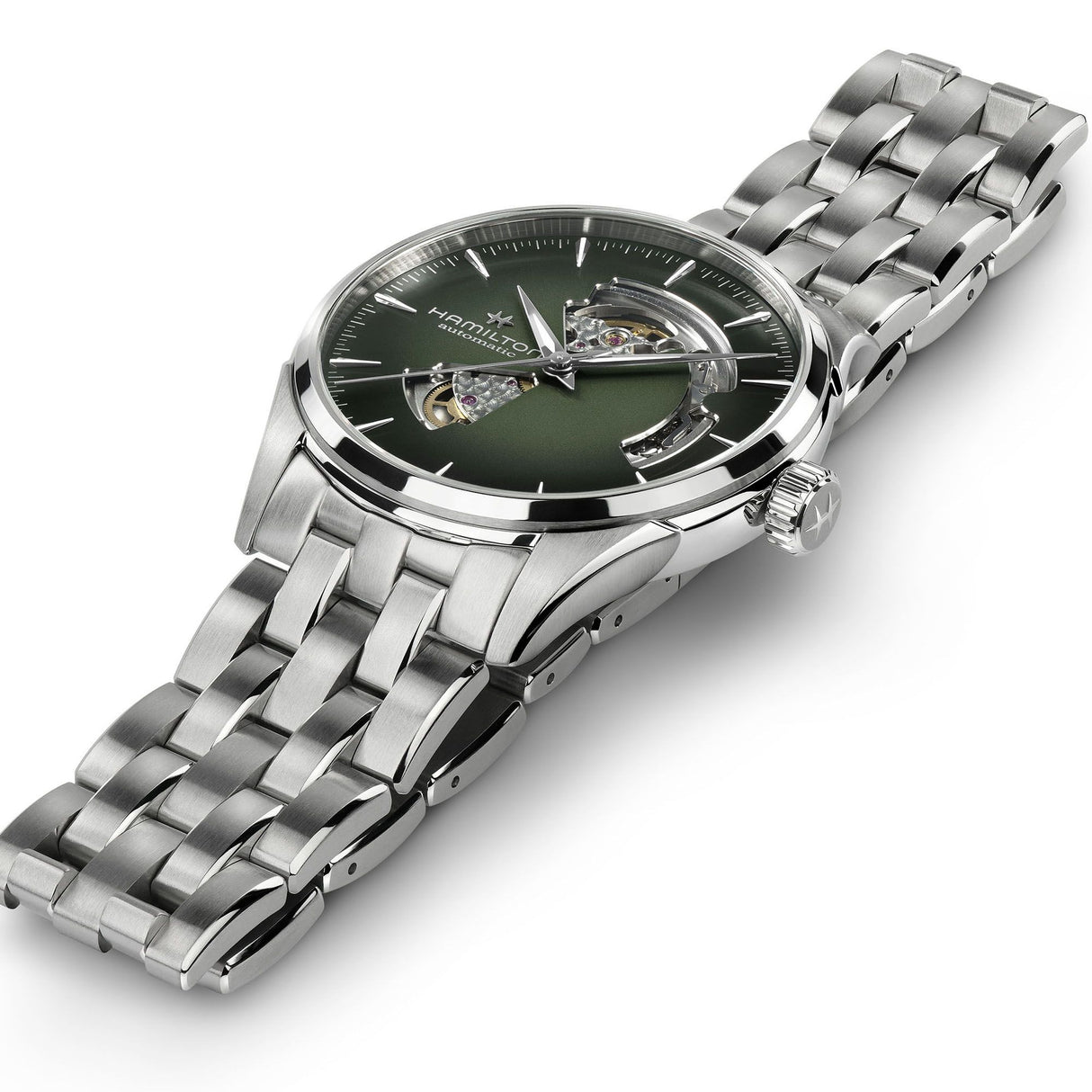 Jazzmaster Open Heart Verde Acciaio 42mm-Orologi-HAMILTON-Gioielleria Granarelli