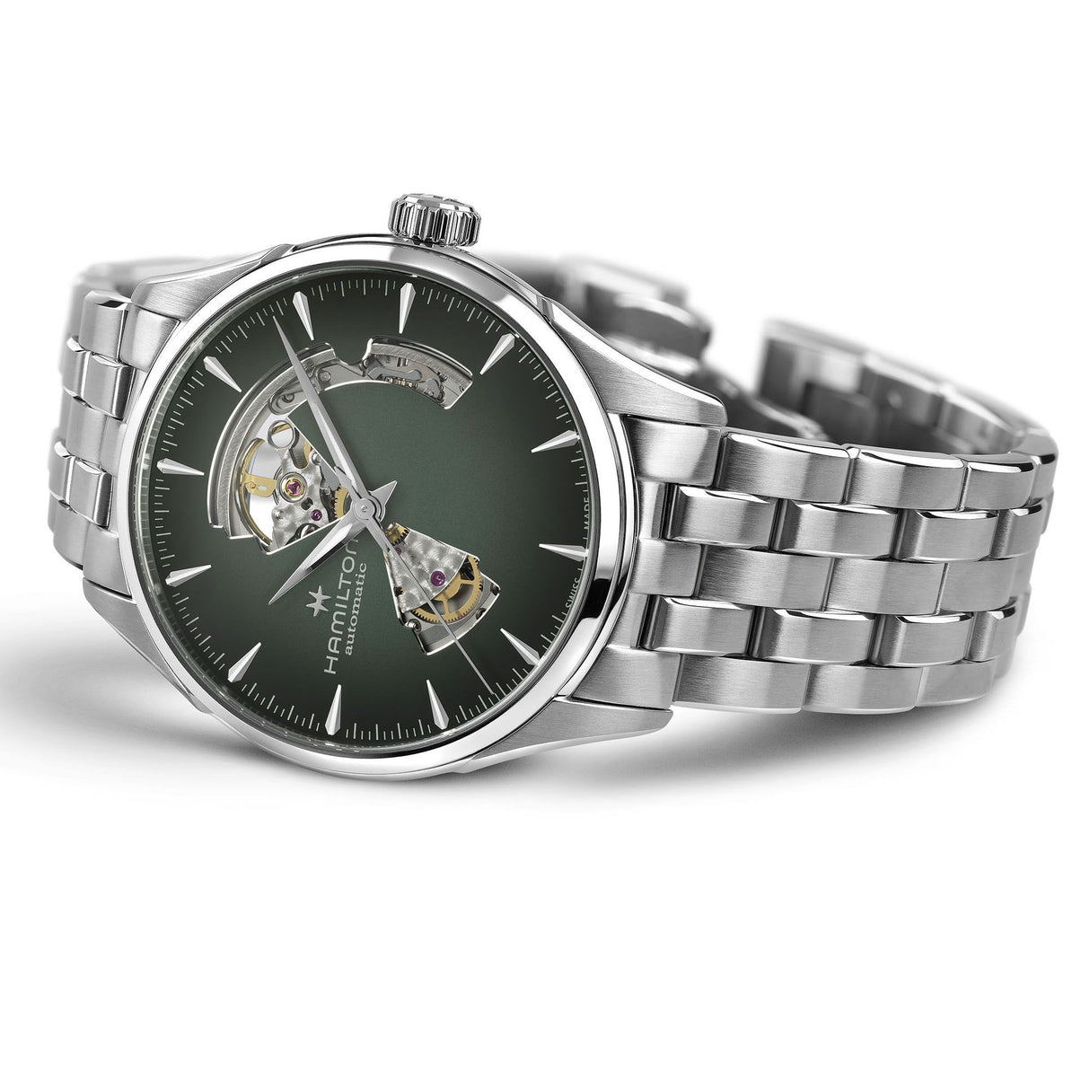 Jazzmaster Open Heart Verde Acciaio 42mm-Orologi-HAMILTON-Gioielleria Granarelli