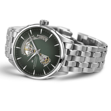 Jazzmaster Open Heart Verde Acciaio 42mm-Orologi-HAMILTON-Gioielleria Granarelli