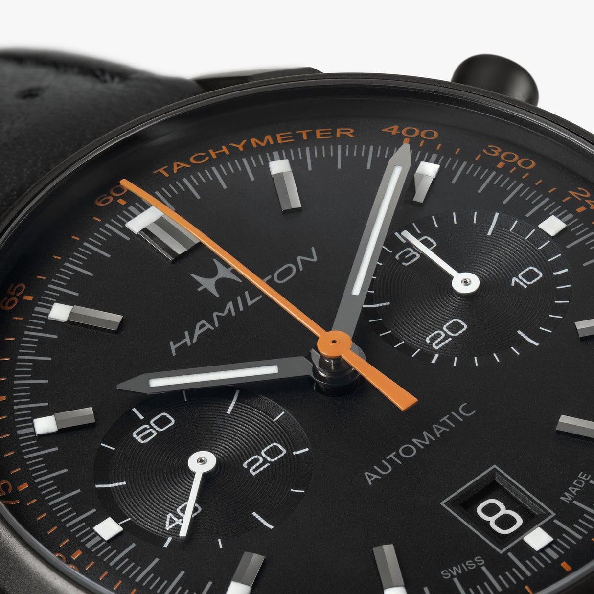 American Classic Intra-Matic Nero/Arancio Pelle-Orologi-HAMILTON-Gioielleria Granarelli