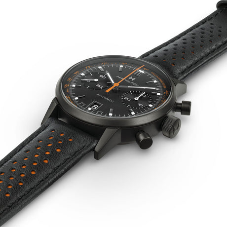 American Classic Intra-Matic Nero/Arancio Pelle-Orologi-HAMILTON-Gioielleria Granarelli