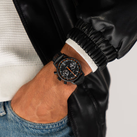 American Classic Intra-Matic Nero/Arancio Pelle-Orologi-HAMILTON-Gioielleria Granarelli