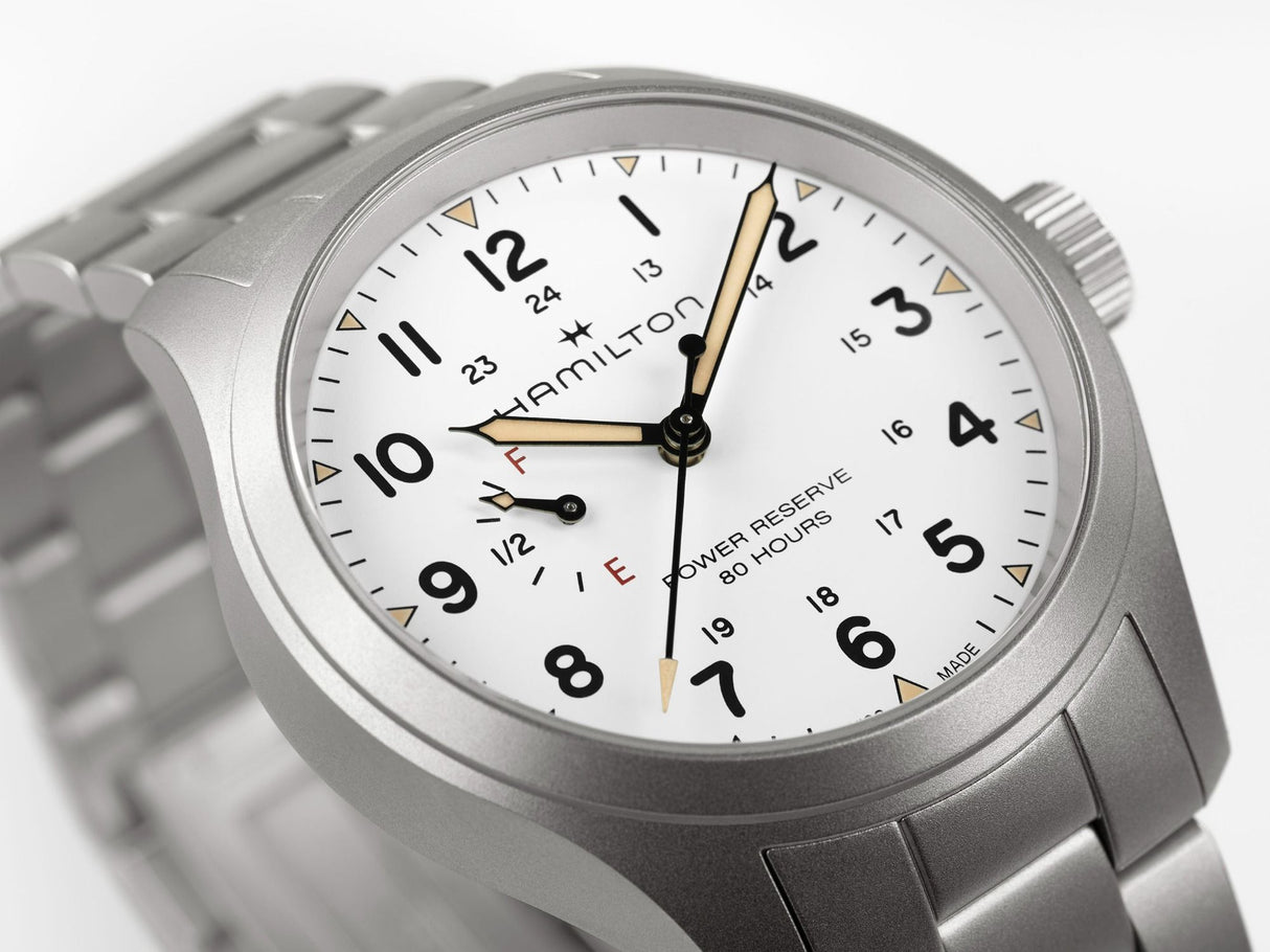Khaki Field Mechanical Power Reserve Bianco 40mm Acciaio